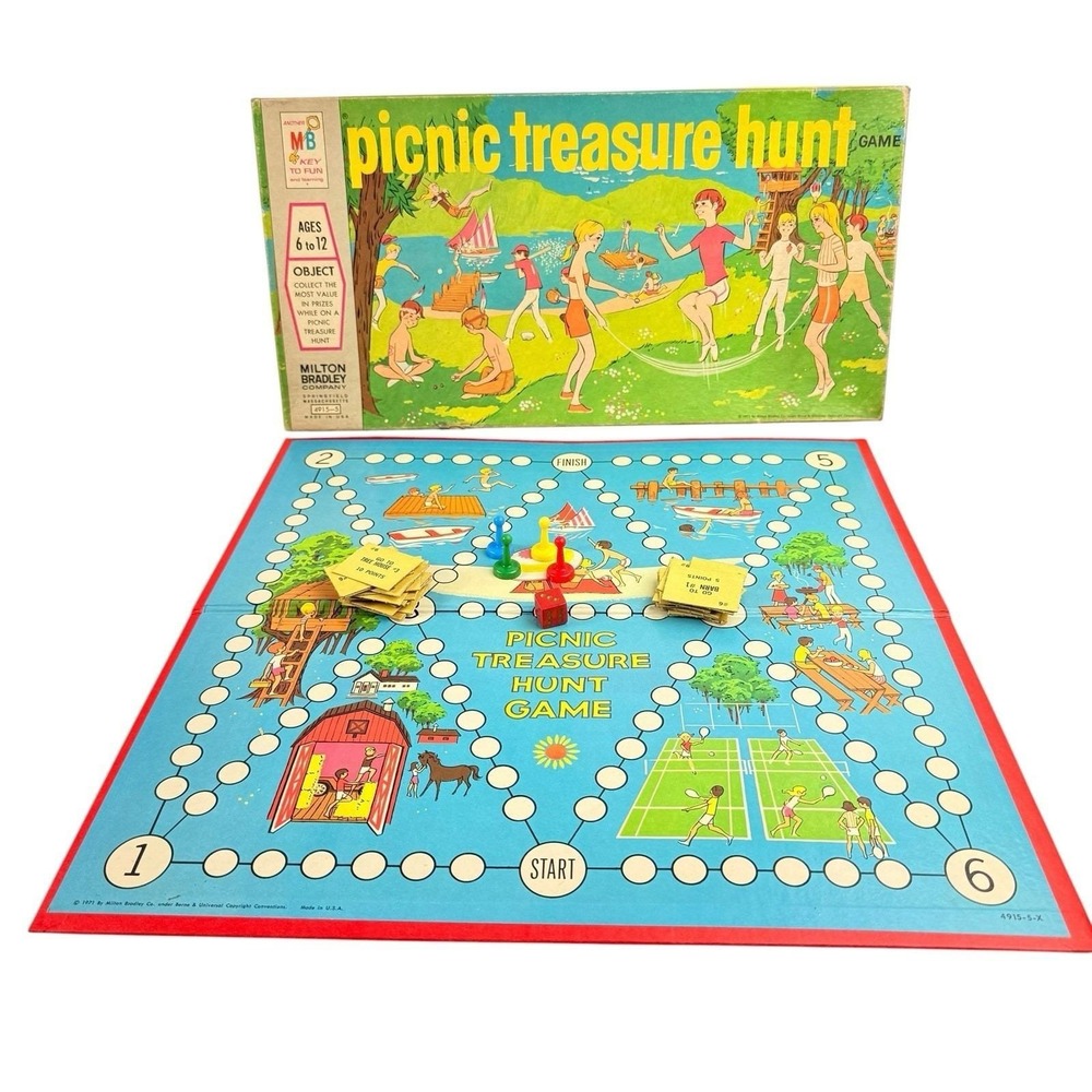 Vintage 1971 Milton Bradley Picnic Treasure Hunt Board Game MCM 4915-5 Complete